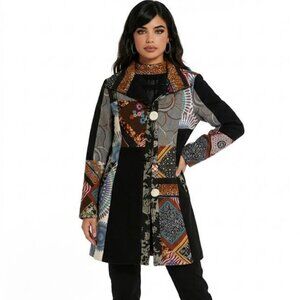 Adore Patchwork Print Jacket Size Small Boho Chic Statement Coat